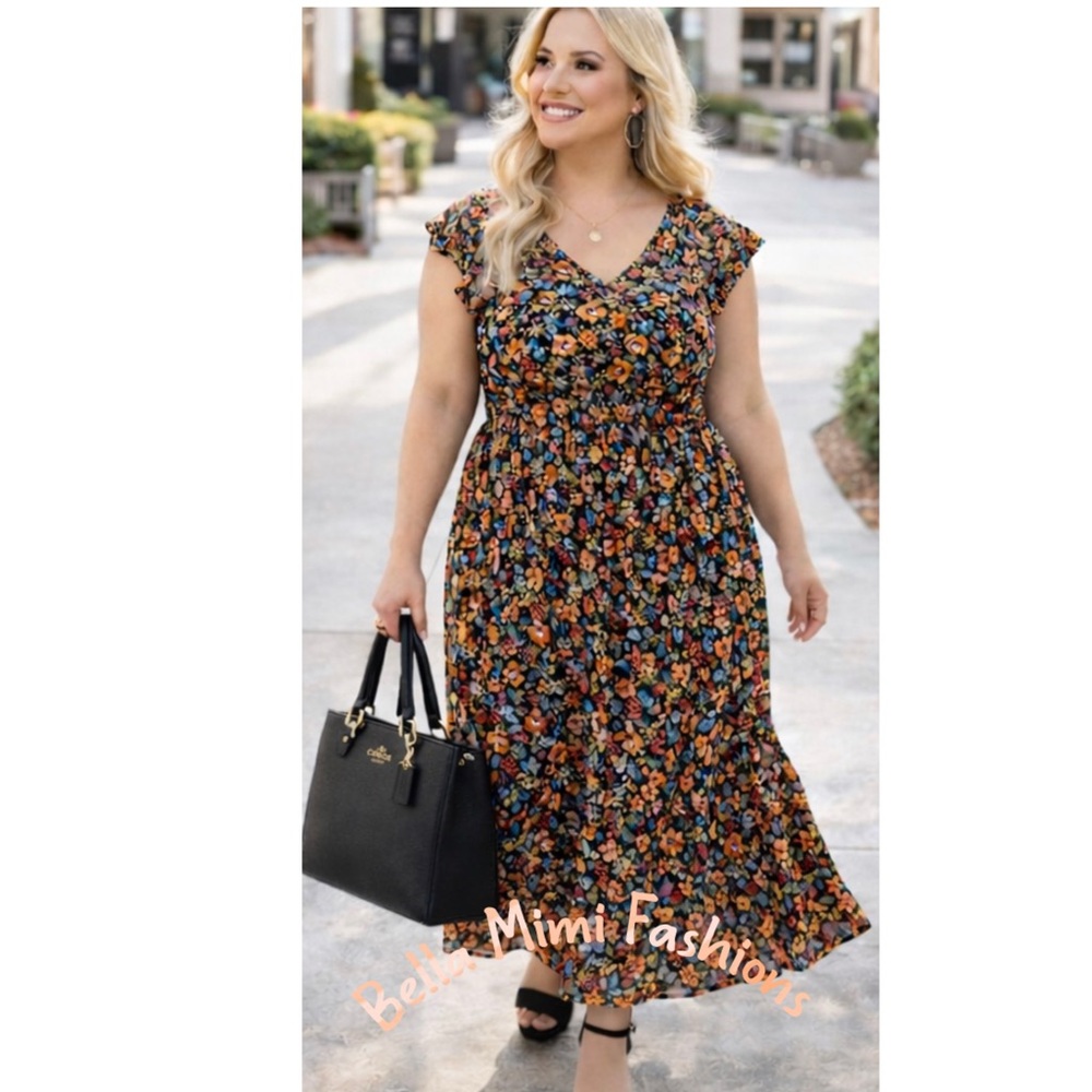 Lovely Floral Ruffle Sleeve Dress with tiers size 3X 🌸🌺🌹 BRB SL 1